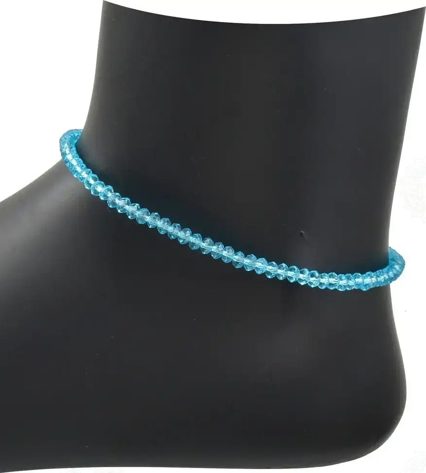 MantraMani Aqua Blue Chalcedony Anklet - Energized Vedic Gemstone Jewelry - MantraMani