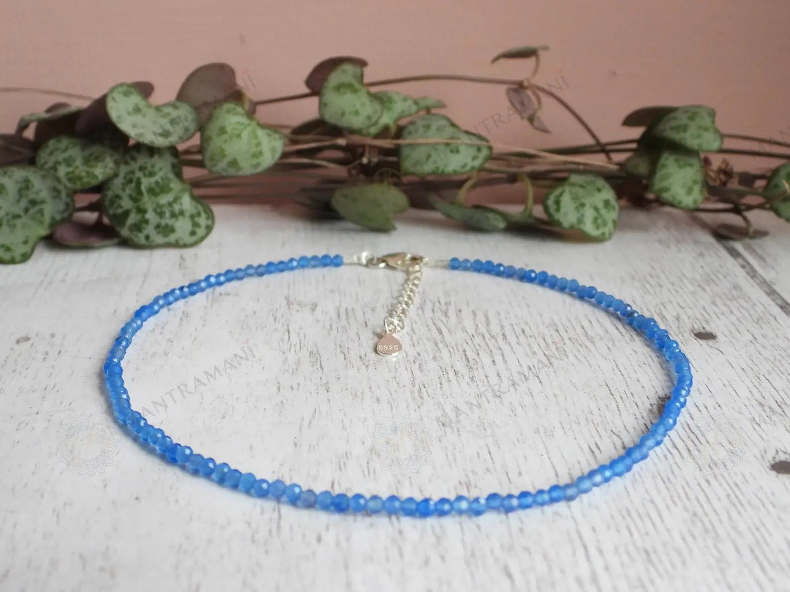 MantraMani Blue Lace Chalcedony Anklet - Energized Vedic Gemstone Jewelry - MantraMani