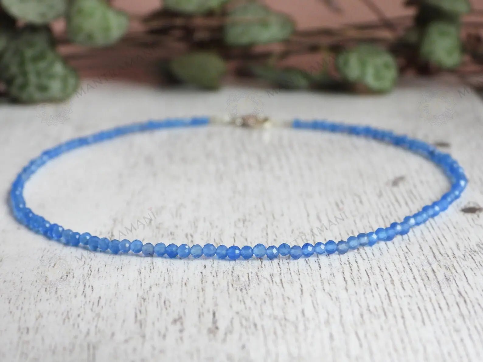 MantraMani Blue Lace Chalcedony Anklet - Energized Vedic Gemstone Jewelry - MantraMani