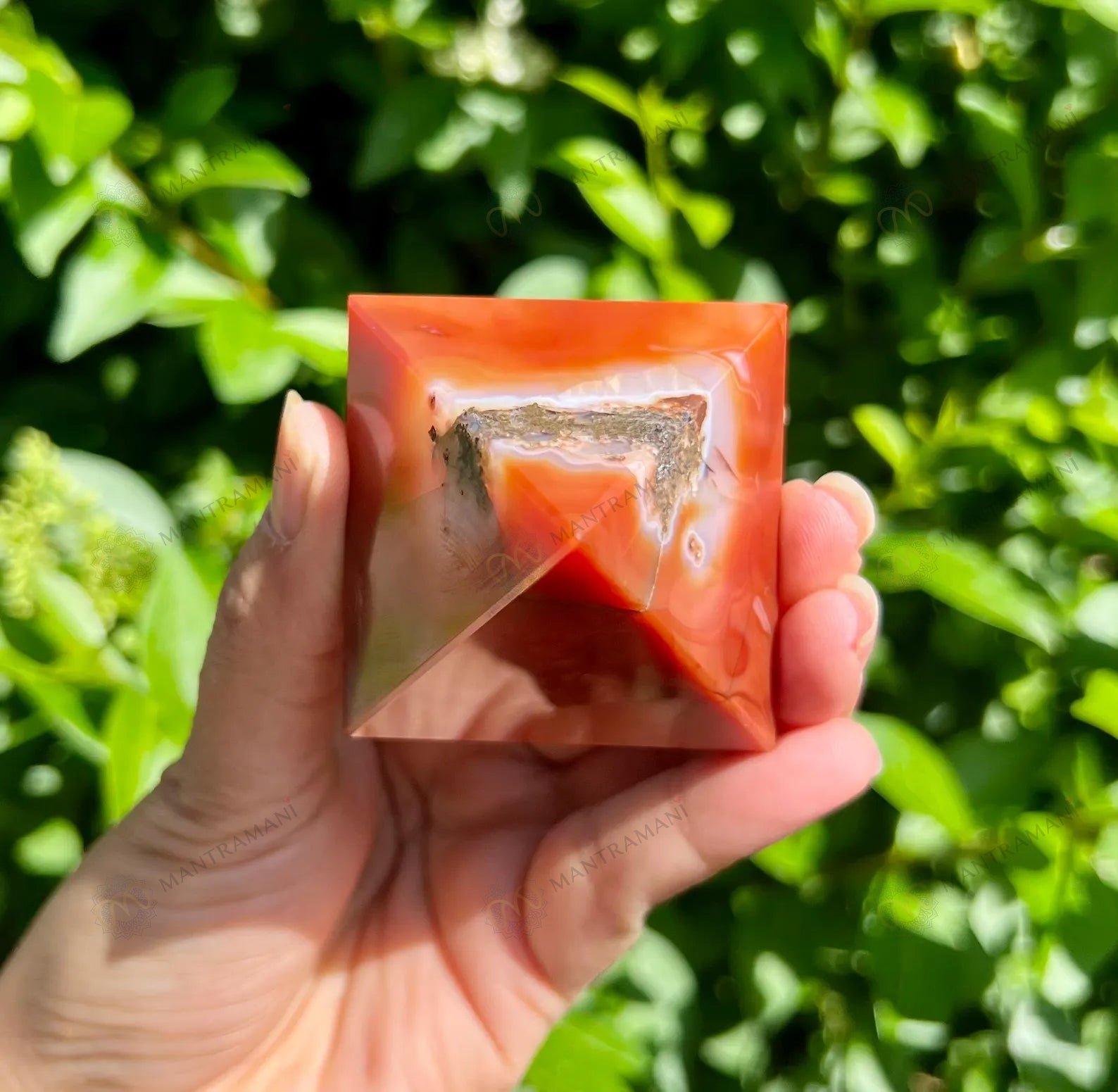 MantraMani Carnelian Pyramid – Confidence, Motivation & Energy Boost Crystal Pyramid