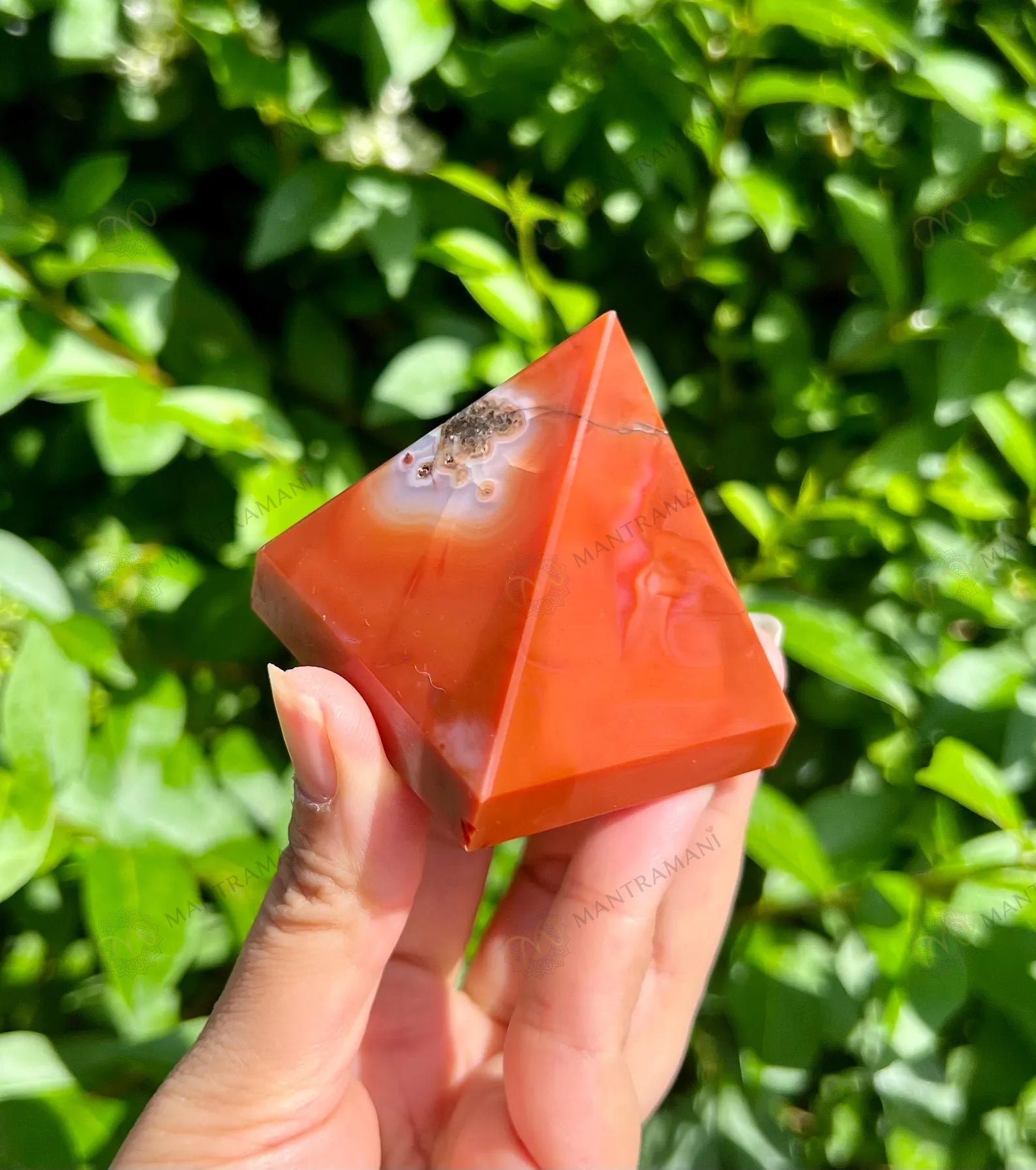 MantraMani Carnelian Pyramid - Energized Vedic Gemstone Jewelry - MantraMani