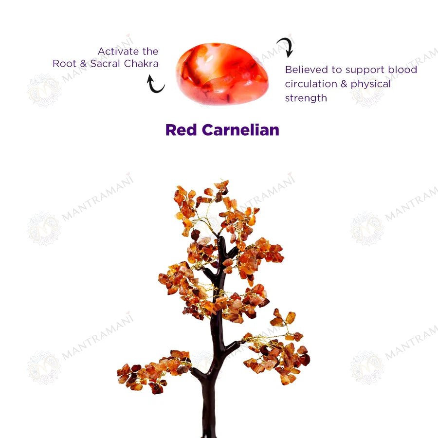 MantraMani Red Carnelian Crystal Tree - Energized Vedic Gemstone Jewelry - MantraMani