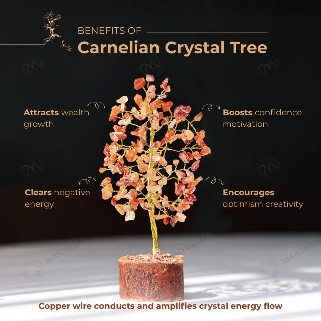MantraMani Red Carnelian Crystal Tree - Energized Vedic Gemstone Jewelry - MantraMani