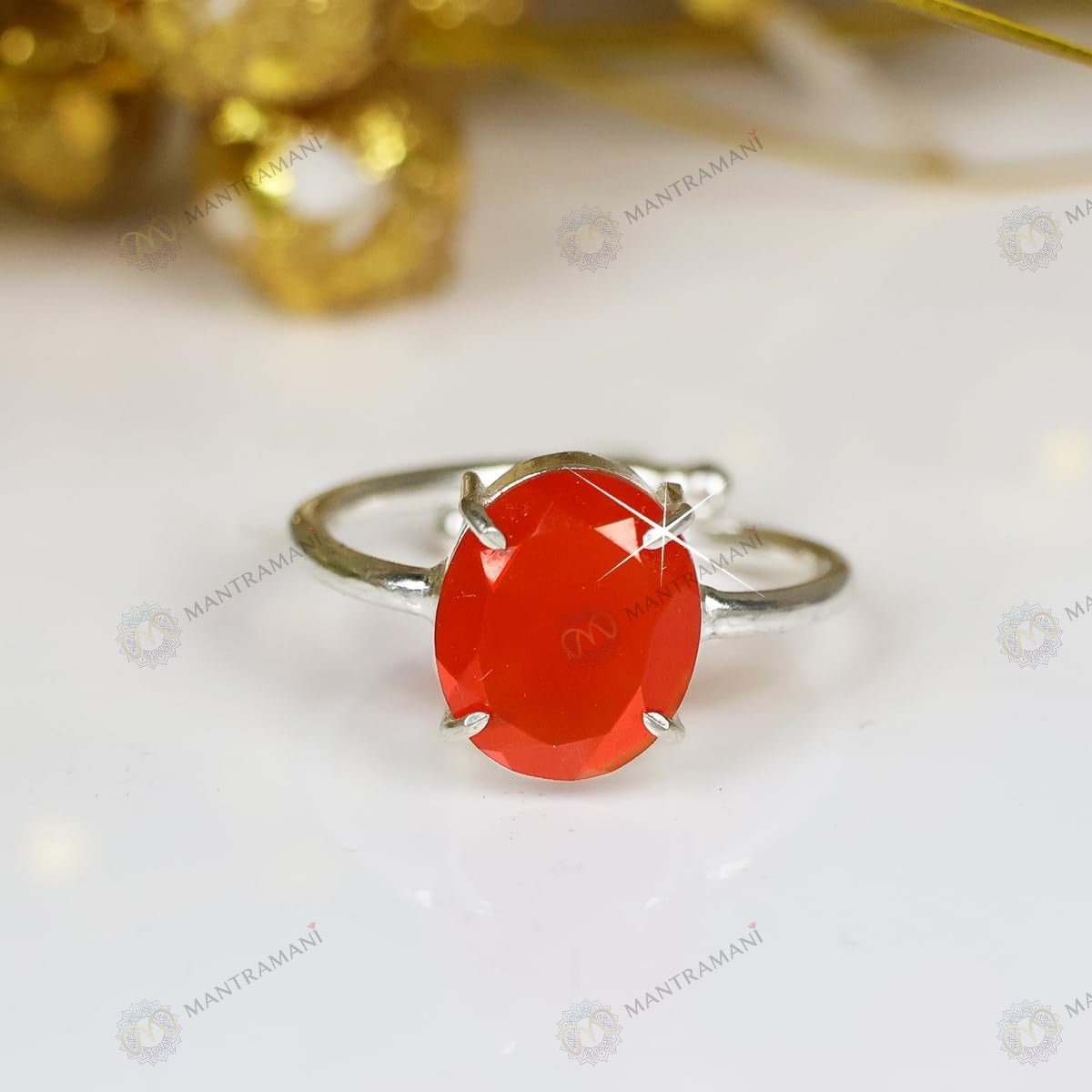 MantraMani Elegant Carnelian Ring - Energized Vedic Gemstone Jewelry - MantraMani