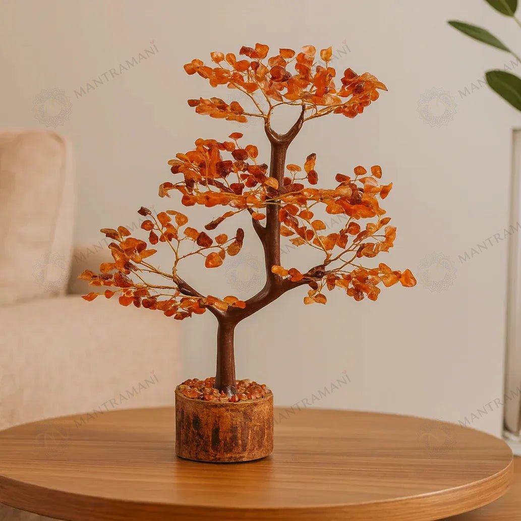 MantraMani Red Carnelian Crystal Tree - Energized Vedic Gemstone Jewelry - MantraMani