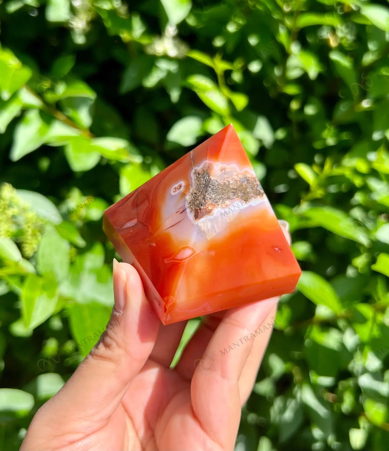 MantraMani Carnelian Pyramid - Energized Vedic Gemstone Jewelry - MantraMani