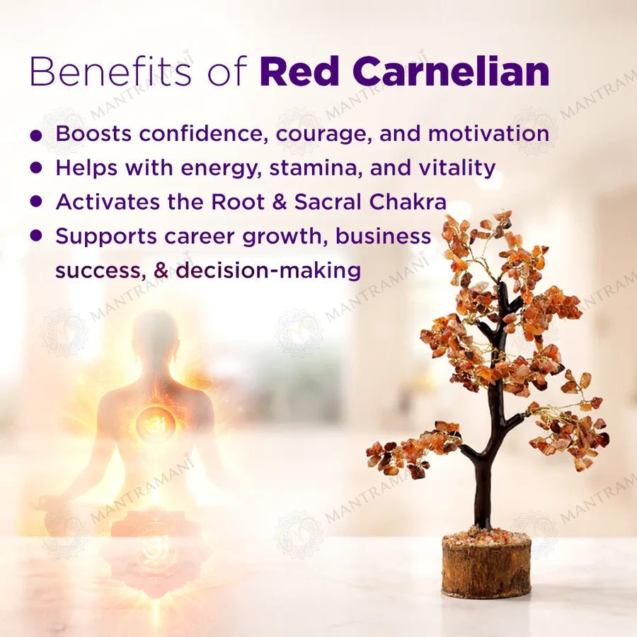MantraMani Red Carnelian Crystal Tree - Energized Vedic Gemstone Jewelry - MantraMani