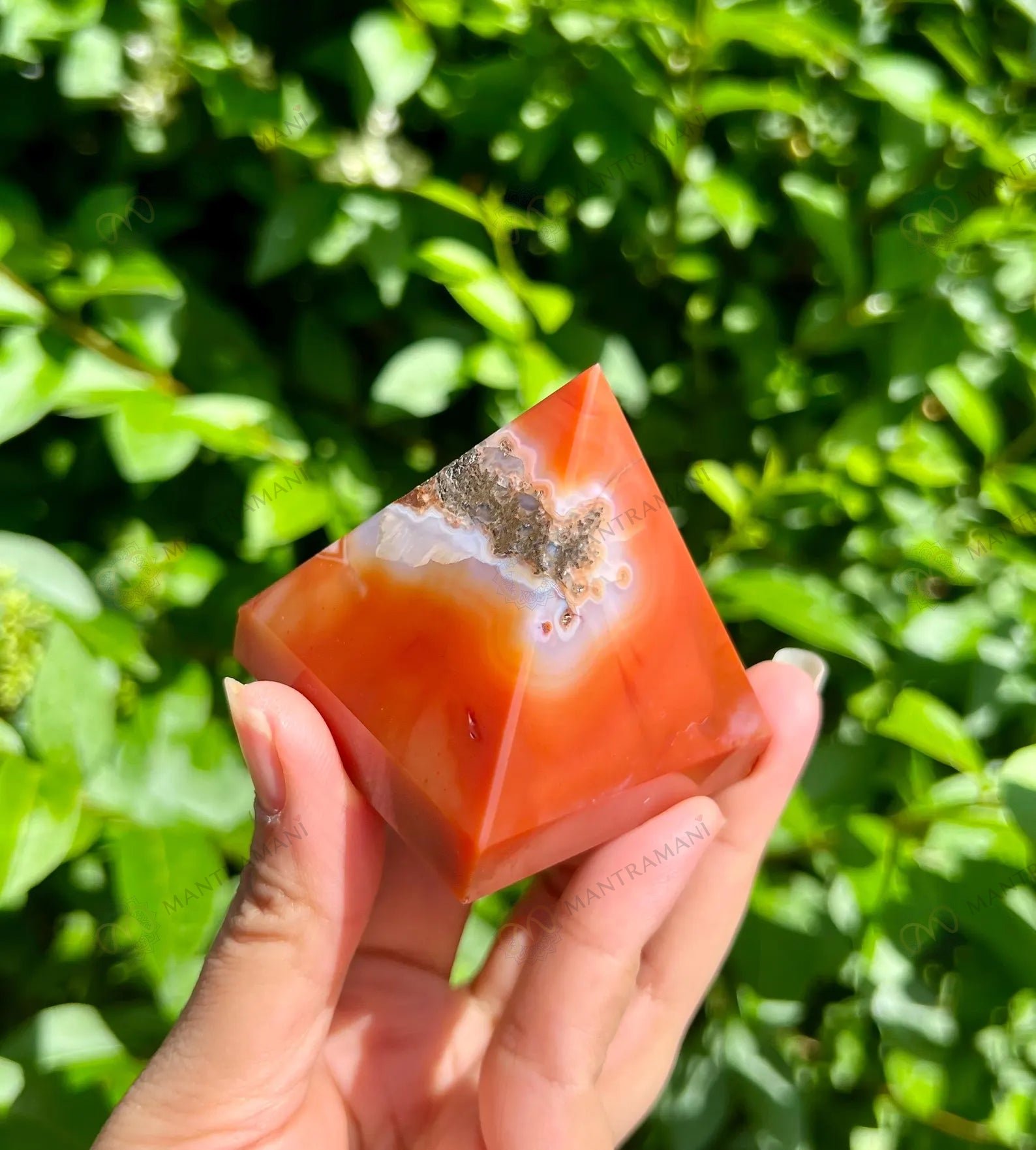 MantraMani Carnelian Pyramid - Energized Vedic Gemstone Jewelry - MantraMani