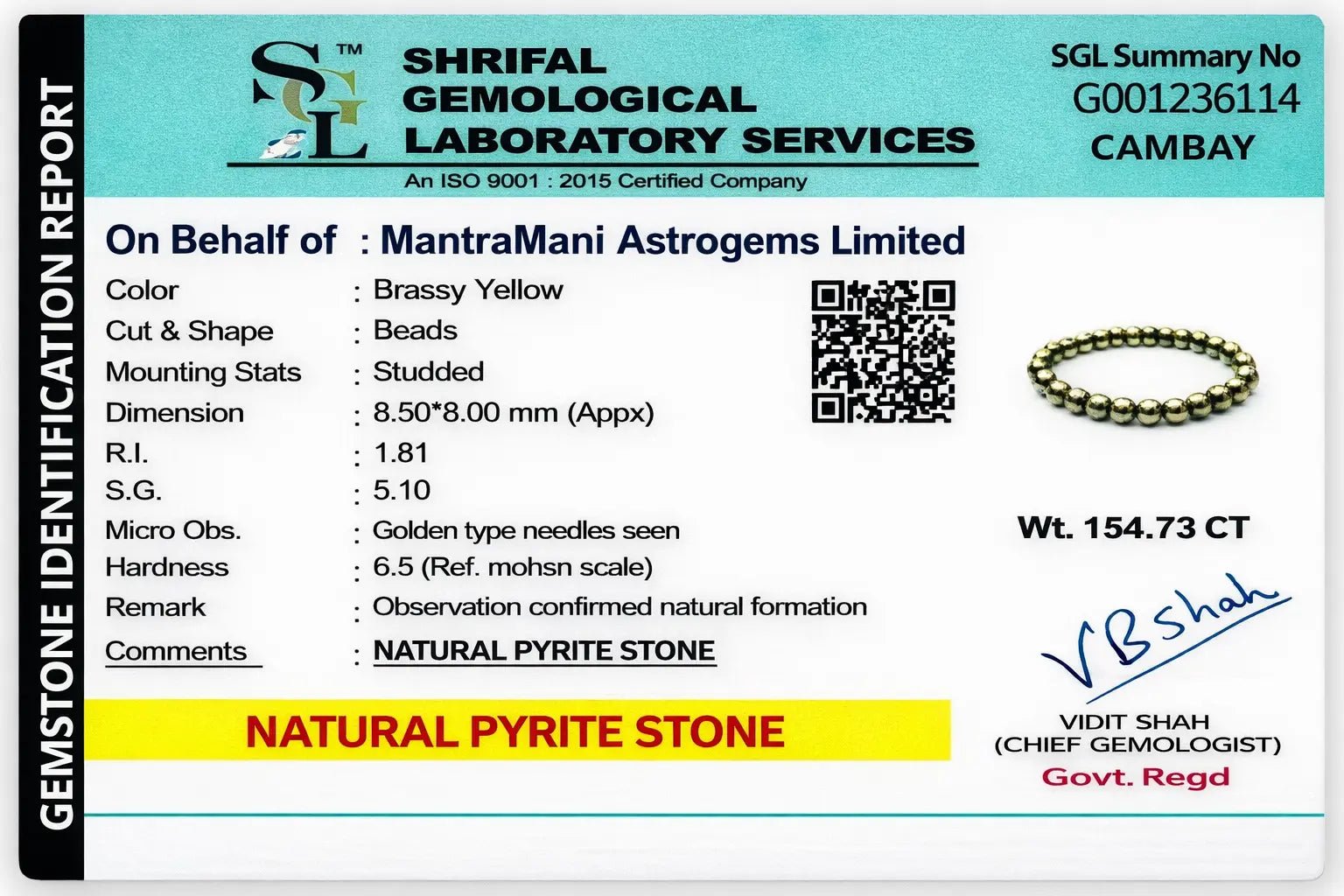 Sample gemstone lab identification report