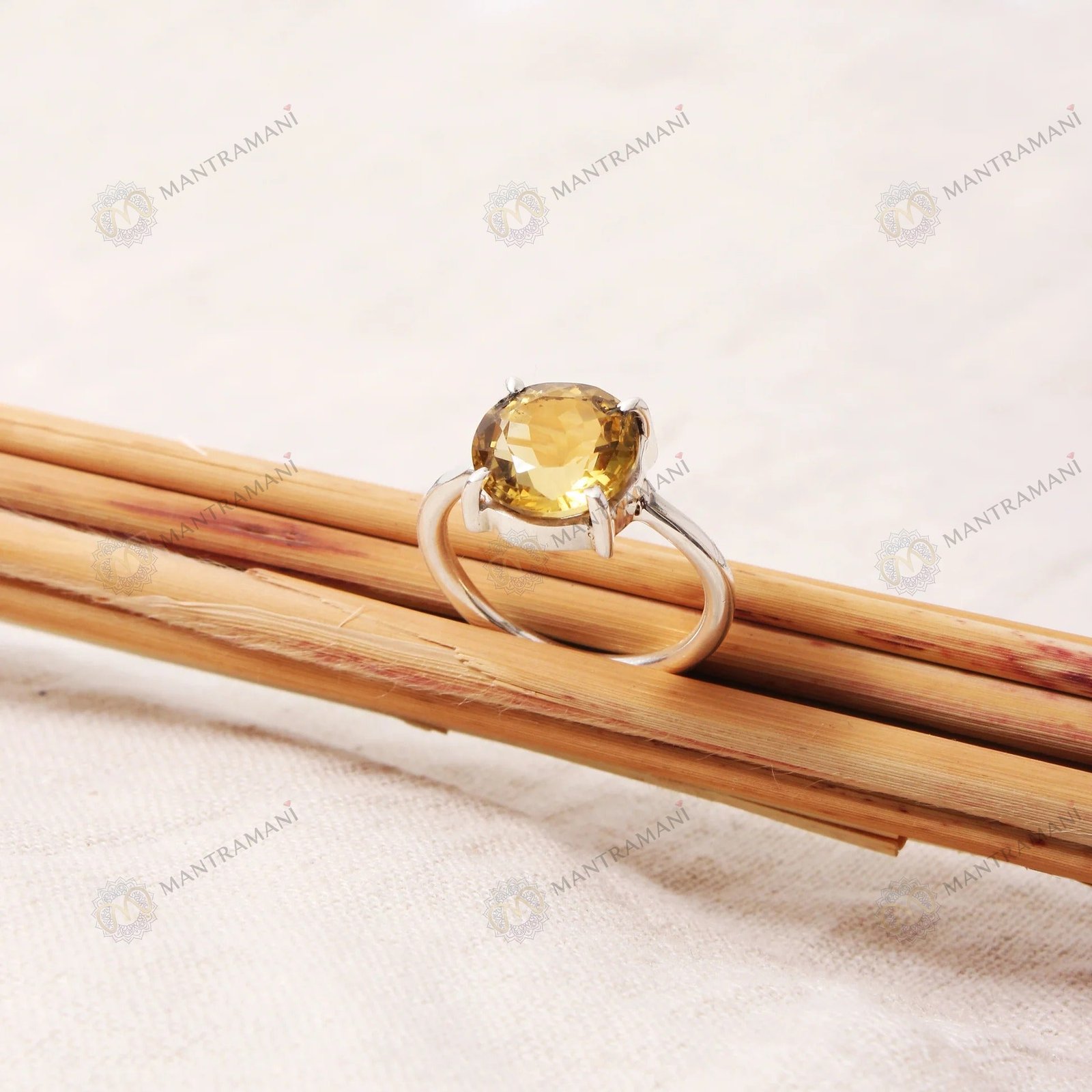 MantraMani Yellow Citrine Ring: Abundance & Prosperity - Energized Vedic Gemstone Jewelry - MantraMani