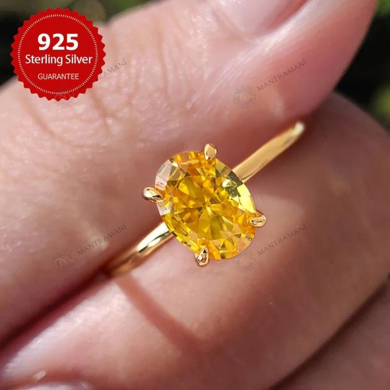 MantraMani Yellow Citrine Ring: Abundance & Prosperity - Energized Vedic Gemstone Jewelry - MantraMani