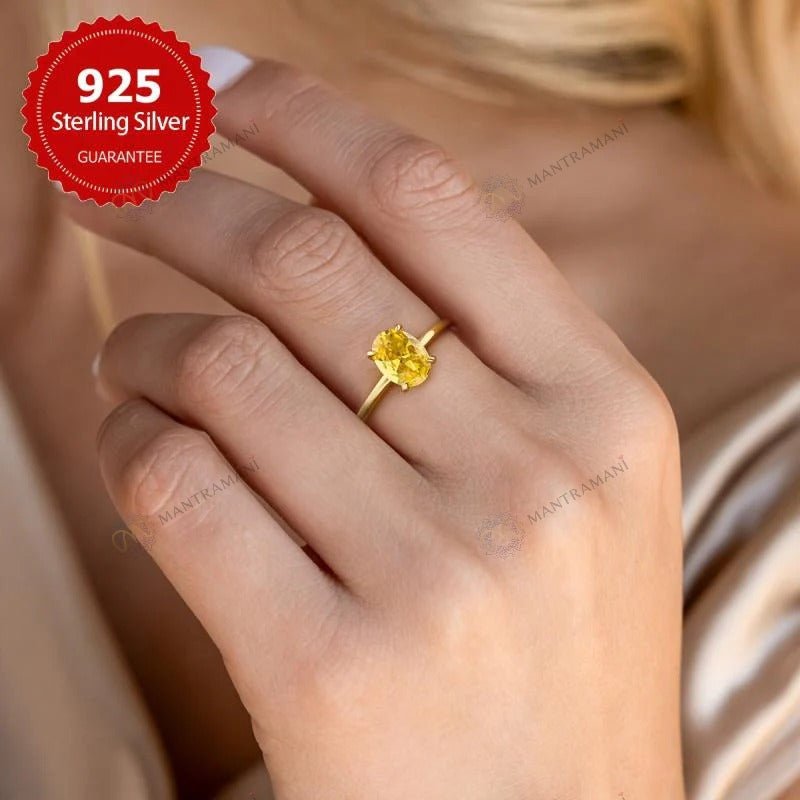 MantraMani Yellow Citrine Ring: Abundance & Prosperity - Energized Vedic Gemstone Jewelry - MantraMani