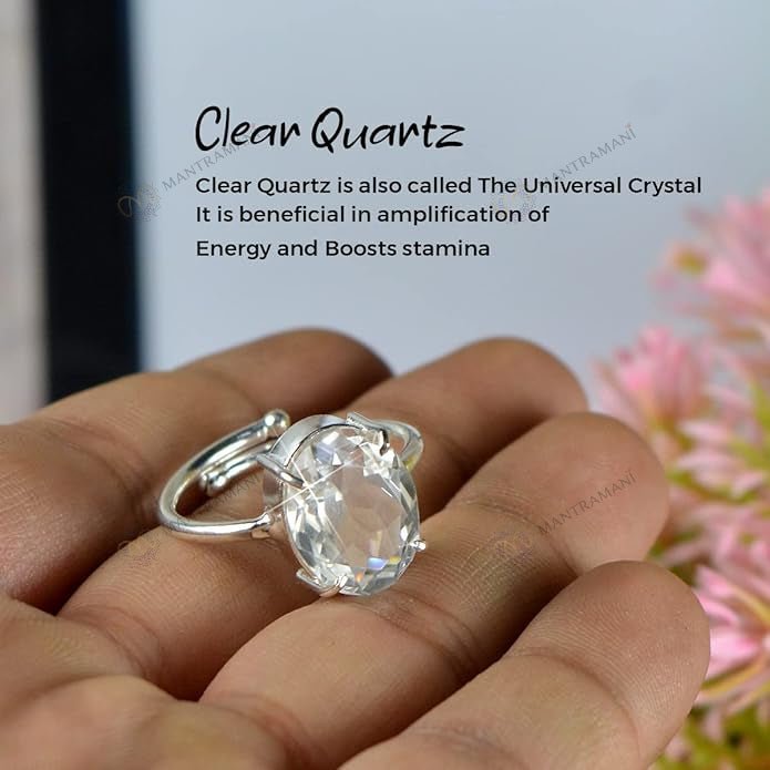 MantraMani Clear Quartz Ring for Clarity, Harmony & Peace