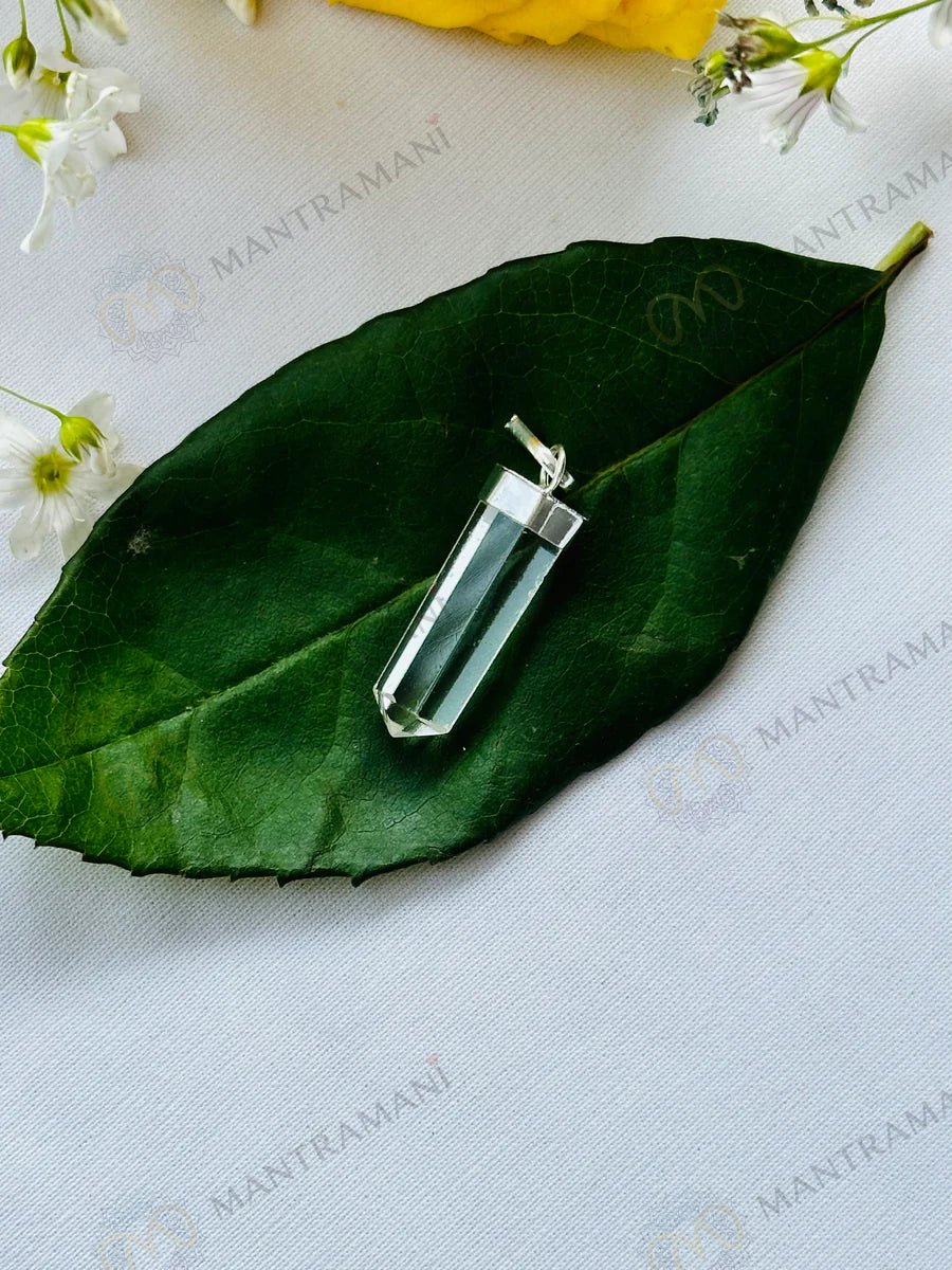 MantraMani Clear Quartz Pencil Pendant - Energized Vedic Gemstone Jewelry - MantraMani