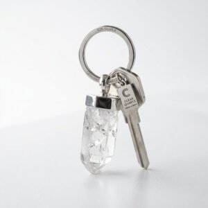 MantraMani Clear Quartz Keychain for Energy Amplification & Clarity of Mind
