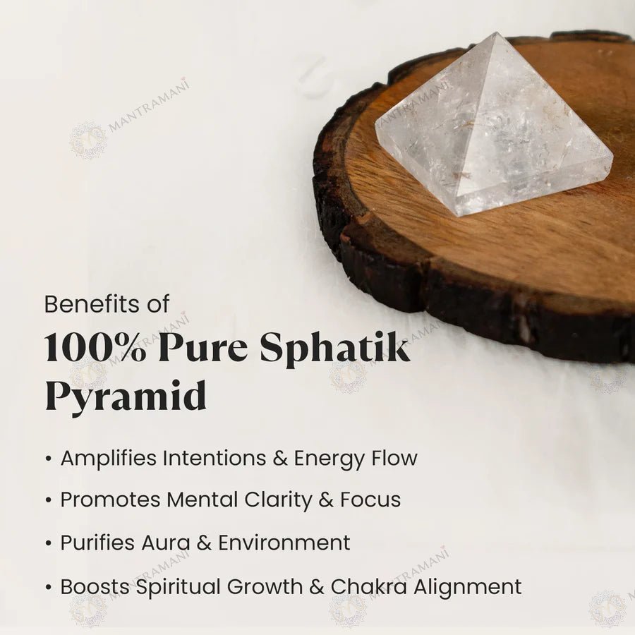 MantraMani Clear Quartz Pyramid – Energy Cleansing, Meditation & Focus Crystal Pyramid