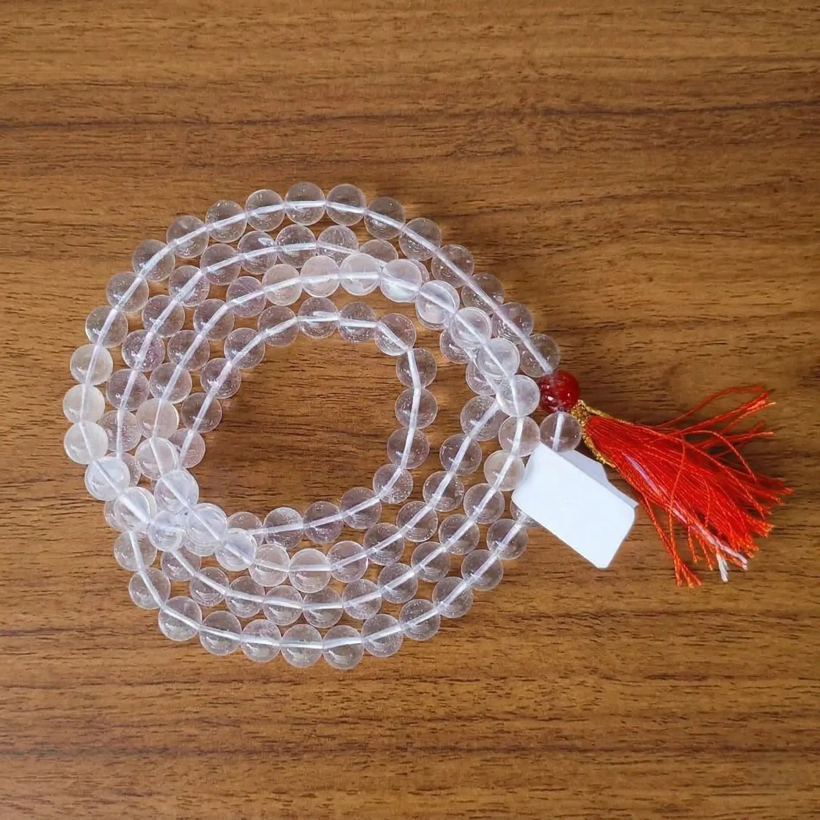 MantraMani Sphatik Japa Mala - 27 + 1 Natural Sphatik / Crystal / Quartz Stone Plain Beads Japa Mala Rosary - Original High Quality Clear Smooth Round Beads Crystal Gemstone Mala
