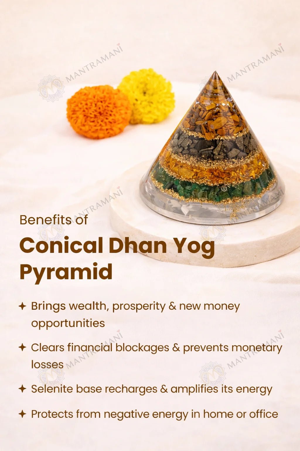 MantraMani Dhan yog Pyramid - Energized Vedic Gemstone Jewelry - MantraMani