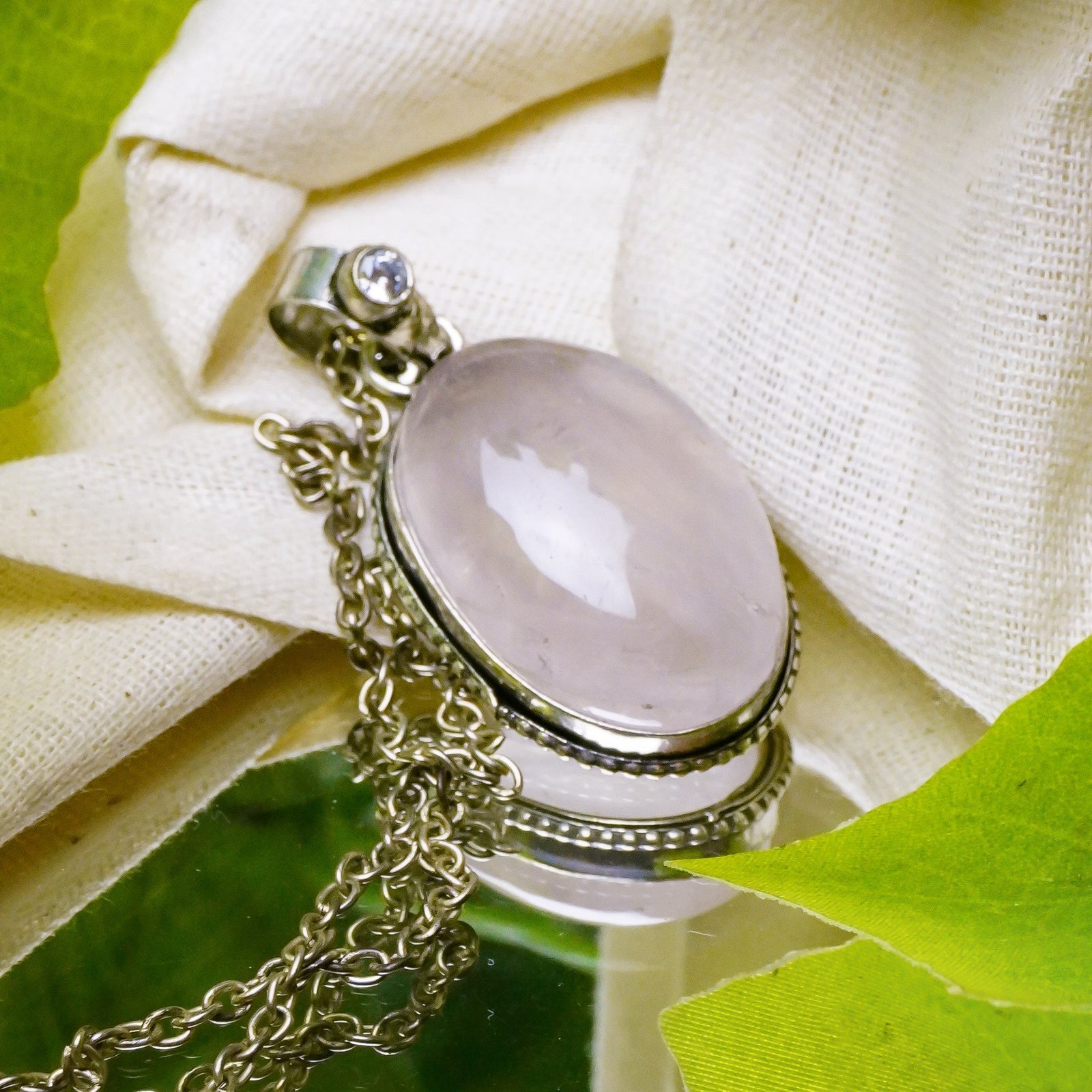 MantraMani Rose Quartz Crystal Fancy Pendant - Energized Vedic Gemstone Jewelry - MantraMani