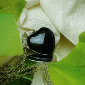 MantraMani Black Obsidian Crystal Heart Pendant - Protection, Grounding & Spiritual Crystal Jewelry