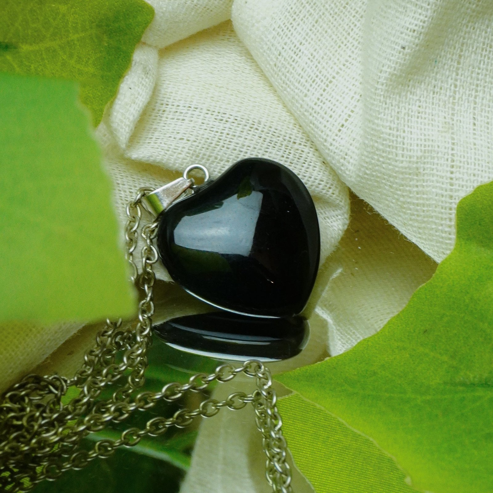 MantraMani Black Obsidian Crystal Heart Pendant - Protection, Grounding & Spiritual Crystal Jewelry