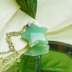 MantraMani Green Aventurine Crystal Star Pendant - Natural Gemstone Jewelry for Prosperity, Positivity & Celestial Style