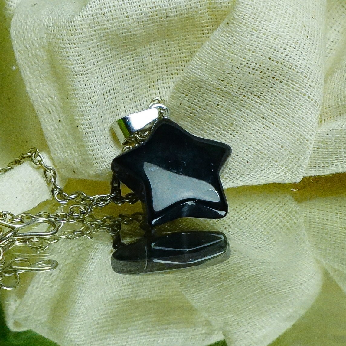 Black Obsidian Star Pendant for Protection & Grounding