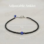 MantraMani Heart Shape Onyx Evil Eye Anklet - Energized Vedic Gemstone Jewelry - MantraMani