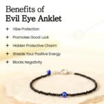 MantraMani Heart Shape Onyx Evil Eye Anklet - Energized Vedic Gemstone Jewelry - MantraMani