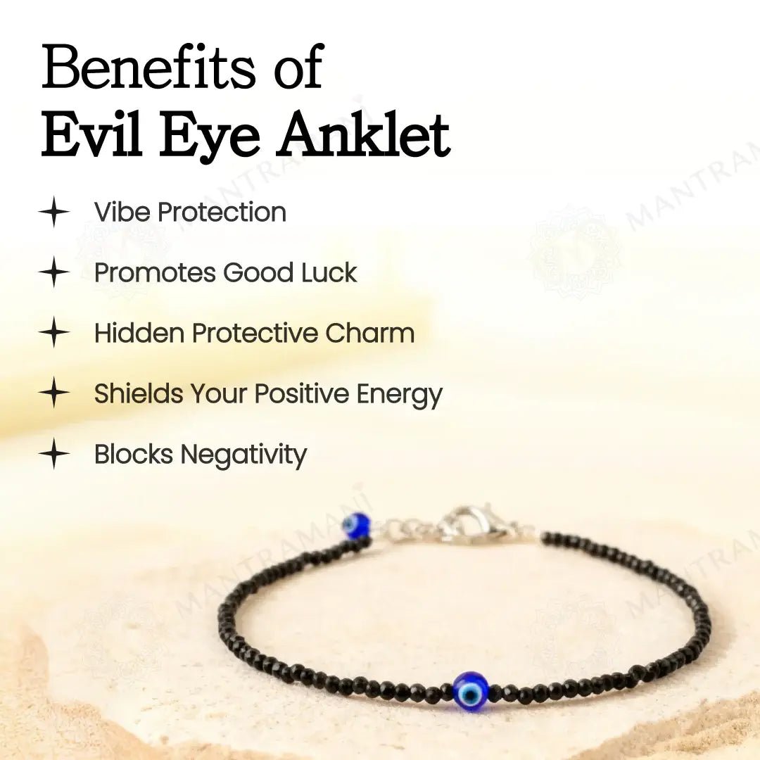 MantraMani Heart Shape Onyx Evil Eye Anklet