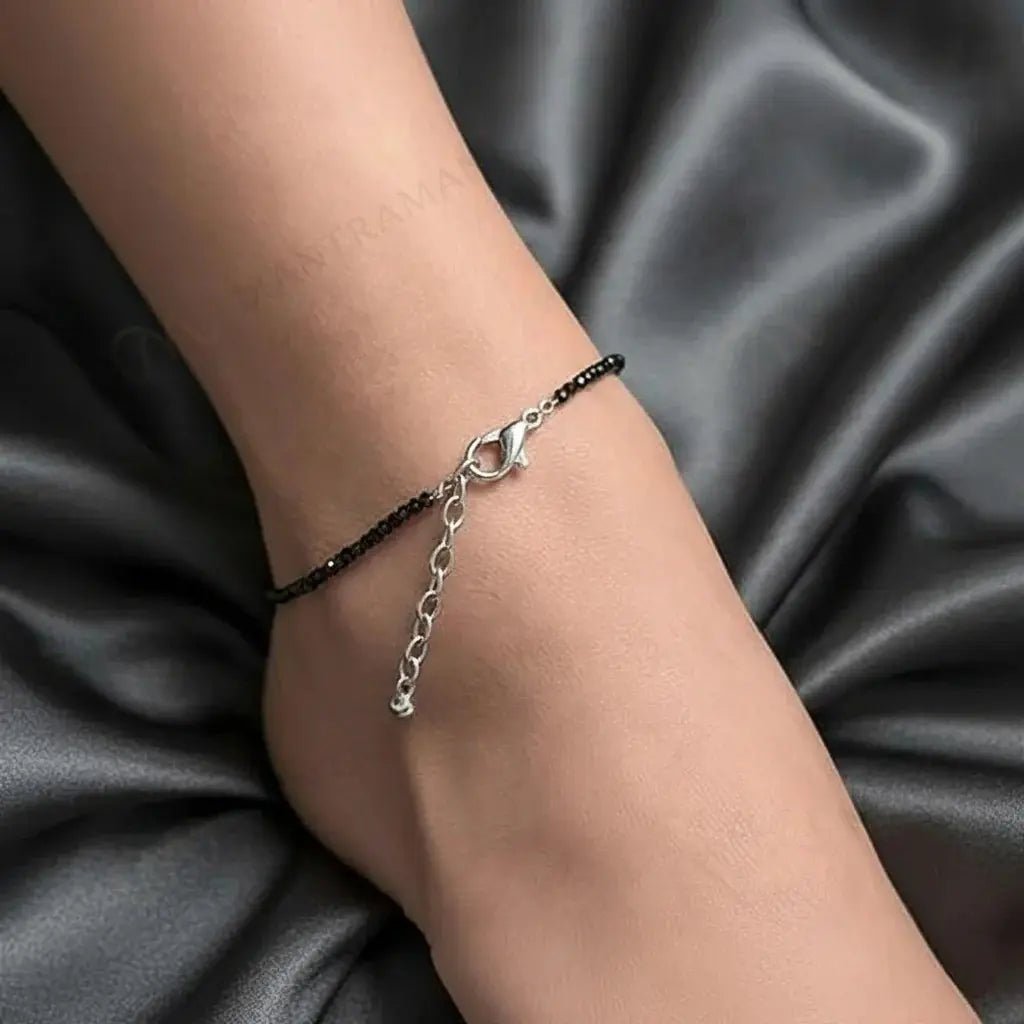MantraMani Heart Shape Onyx Evil Eye Anklet - Energized Vedic Gemstone Jewelry - MantraMani
