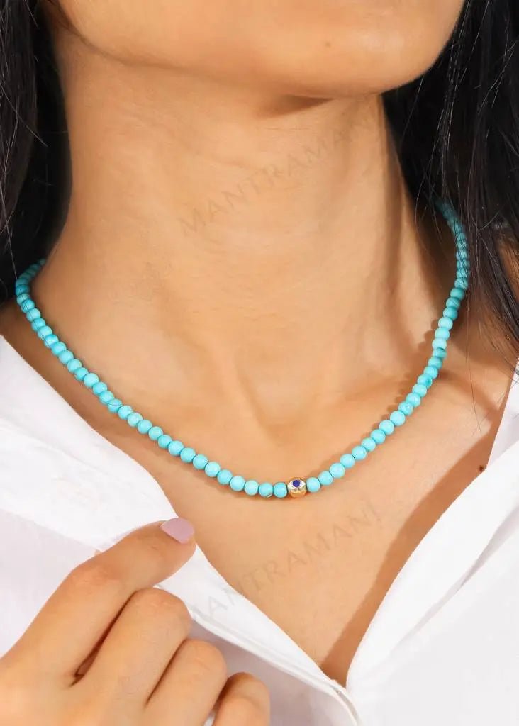 MantraMani Blue Magnesite Turquoise Mala - Energized Vedic Gemstone Jewelry - MantraMani