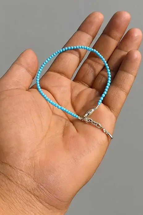MantraMani Turquoise Diamond Cut Anklet: Strengthens Communication & Confidence - Energized Vedic Gemstone Jewelry - Man...