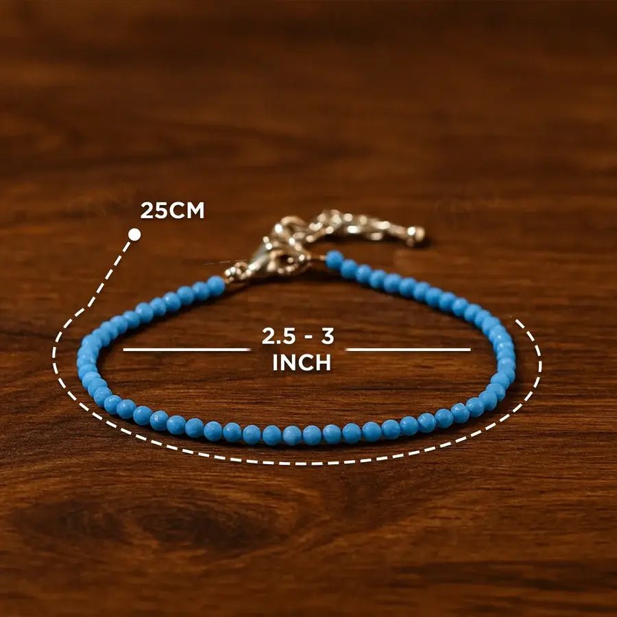 MantraMani Turquoise Diamond Cut Anklet: Strengthens Communication & Confidence - Energized Vedic Gemstone Jewelry - Man...