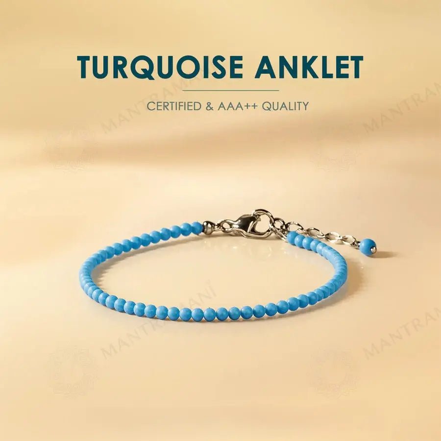 MantraMani Turquoise Diamond Cut Anklet: Strengthens Communication & Confidence