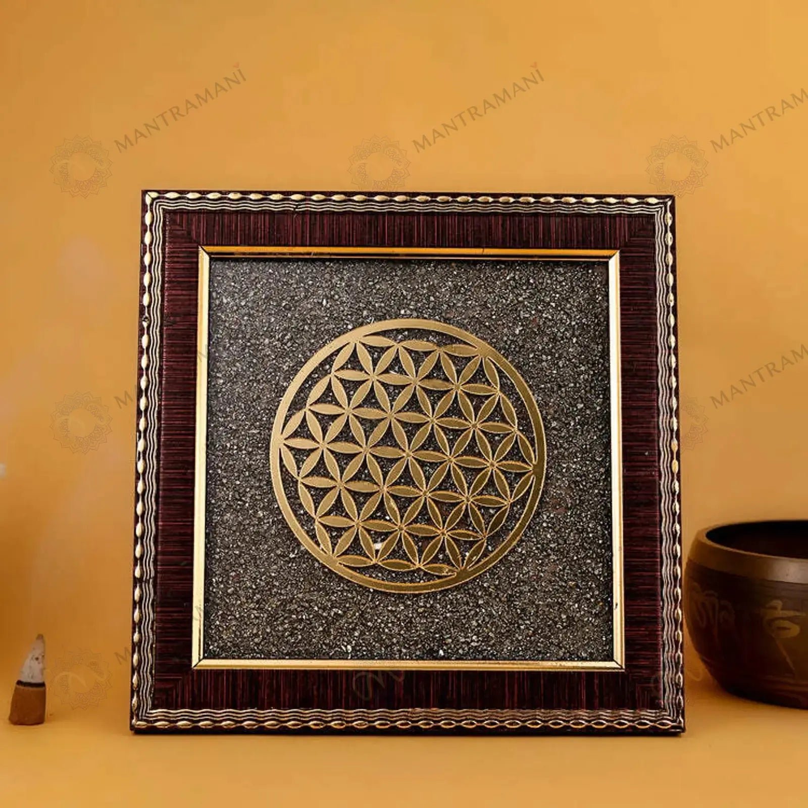 MantraMani Flower of Life Raw Pyrite Frame - Energized Vedic Gemstone Jewelry - MantraMani