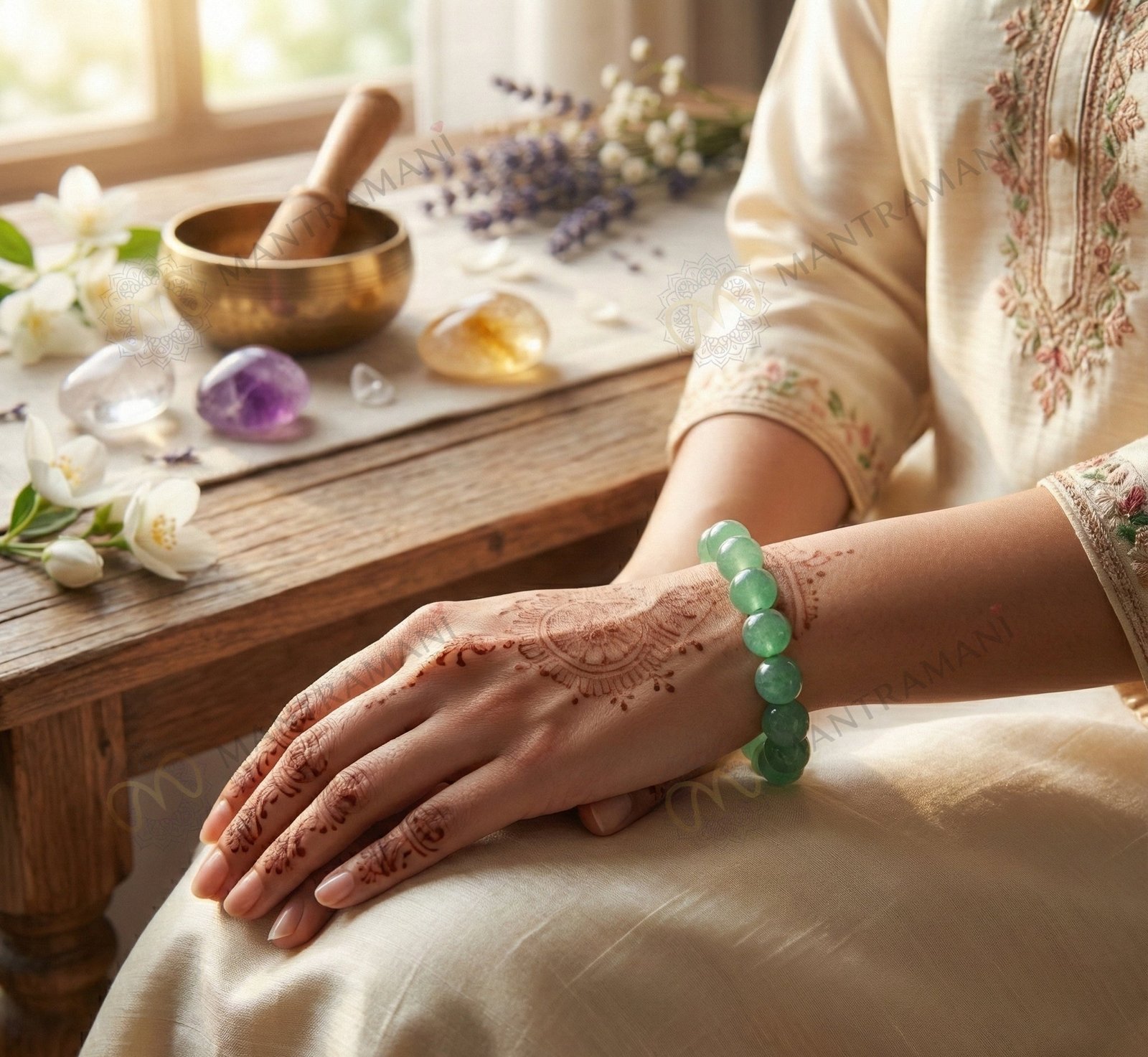 MantraMani FortuneFlow Green Aventurine Bracelet for Luck, Wealth & Emotional Healing - Energized Vedic Gemstone Jewelry...