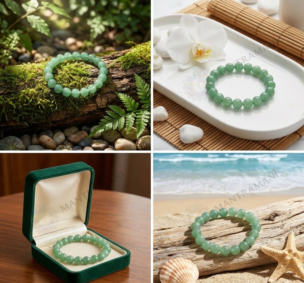 MantraMani FortuneFlow Green Aventurine Bracelet for Luck, Wealth & Emotional Healing - Energized Vedic Gemstone Jewelry...