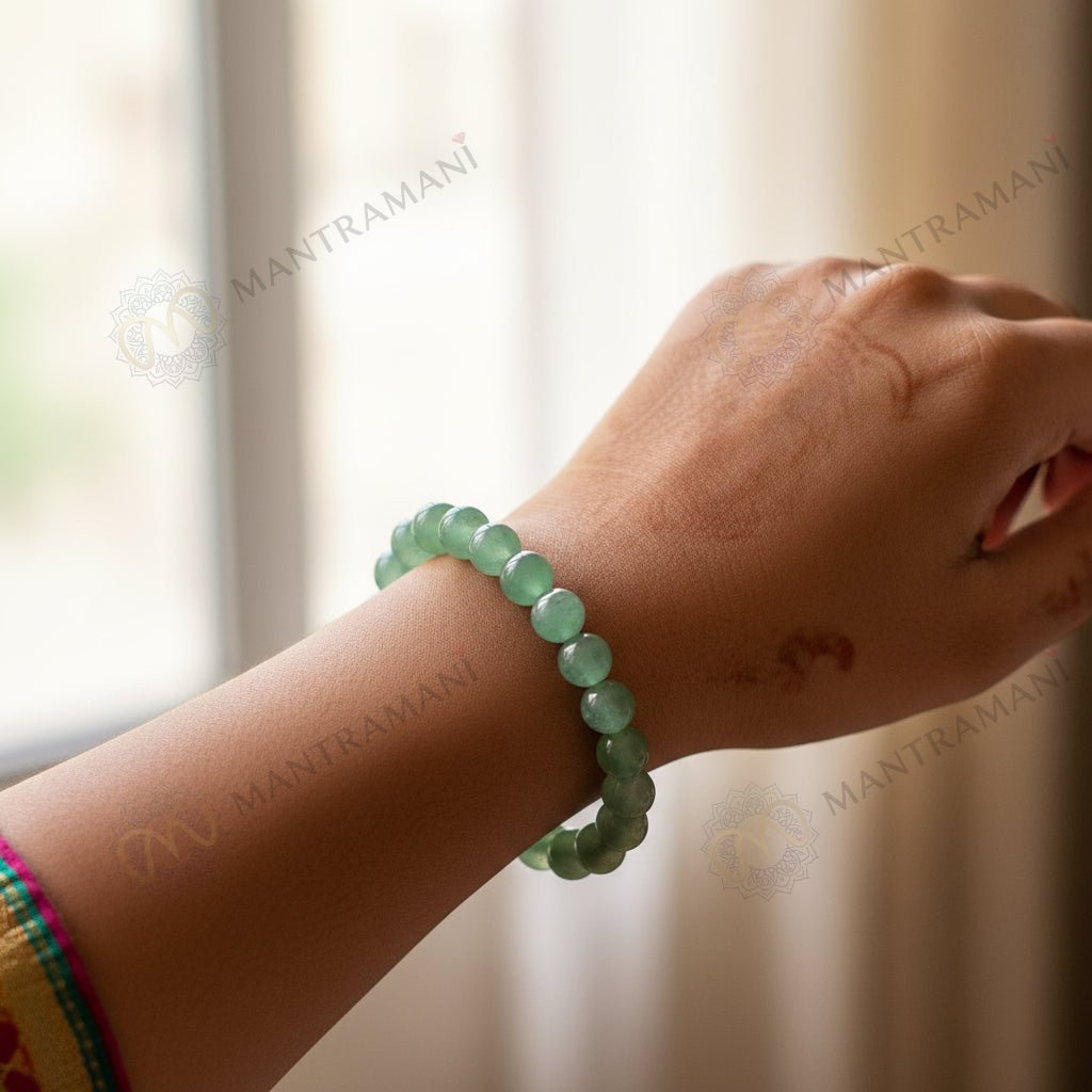 MantraMani FortuneFlow Green Aventurine Bracelet for Luck, Wealth & Emotional Healing - Energized Vedic Gemstone Jewelry...