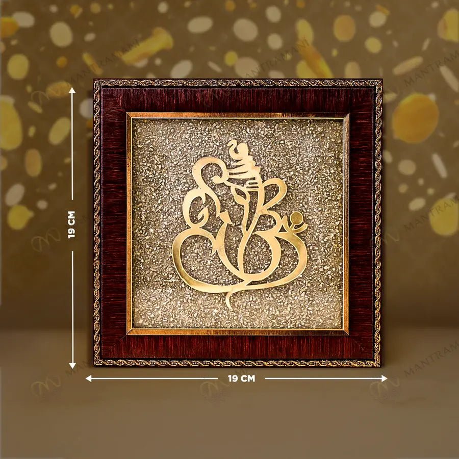 MantraMani Ganesh Ji Raw Pyrite Frame for Prosperity and Good Fortune - Energized Vedic Gemstone Jewelry - MantraMani