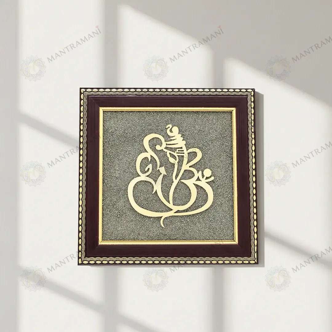 MantraMani Ganesh Ji Raw Pyrite Frame for Prosperity and Good Fortune - Energized Vedic Gemstone Jewelry - MantraMani