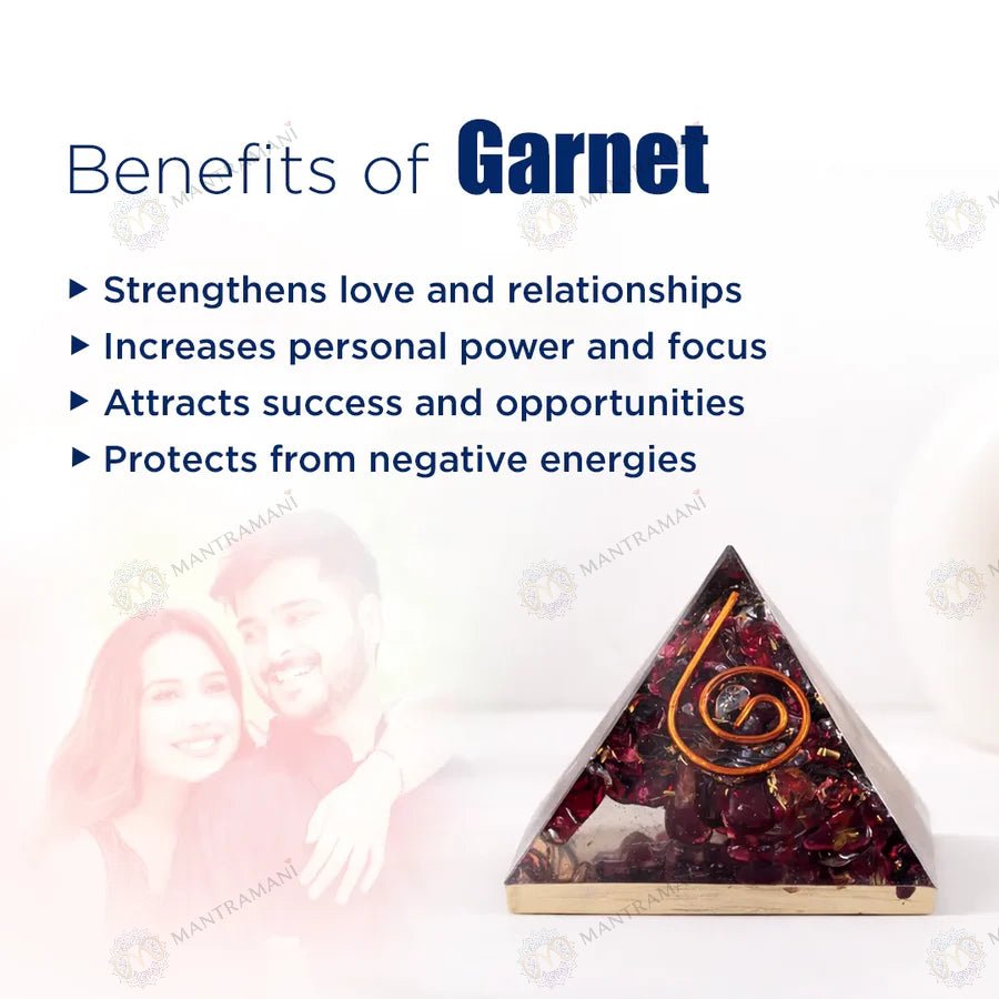 MantraMani Garnet Pyramid – Love, Confidence & Success Energy Crystal