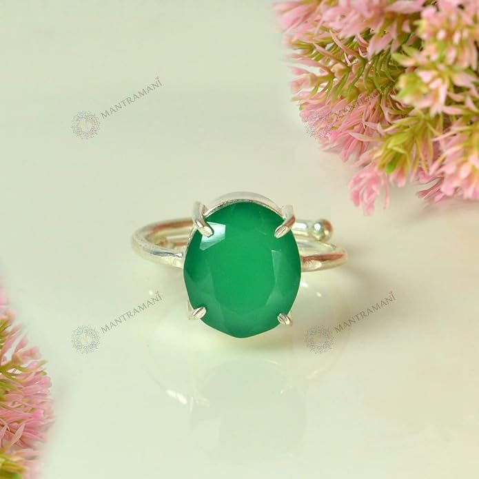 MantraMani Green Onyx Ring: Encourages Self - Energized Vedic Gemstone Jewelry - MantraMani