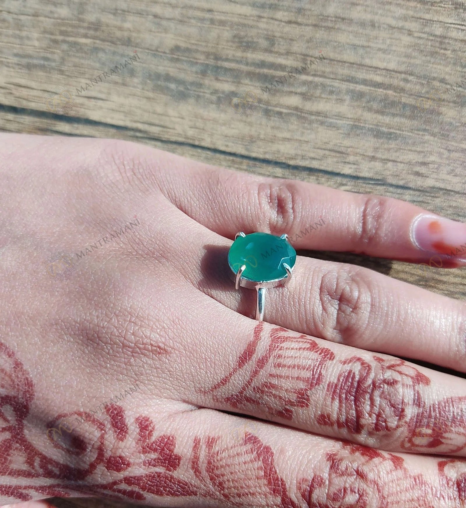 MantraMani Green Onyx Ring: Encourages Self - Energized Vedic Gemstone Jewelry - MantraMani
