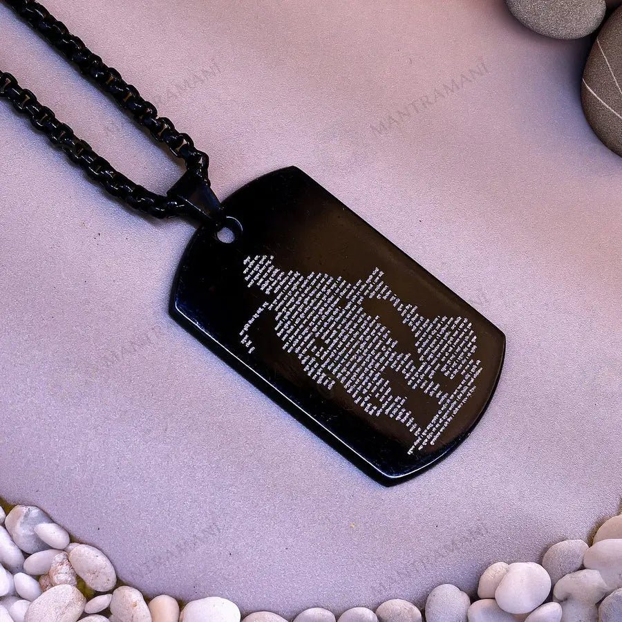 MantraMani Shree Hanuman Chalisa Pendant BLACK - Energized Vedic Gemstone Jewelry - MantraMani