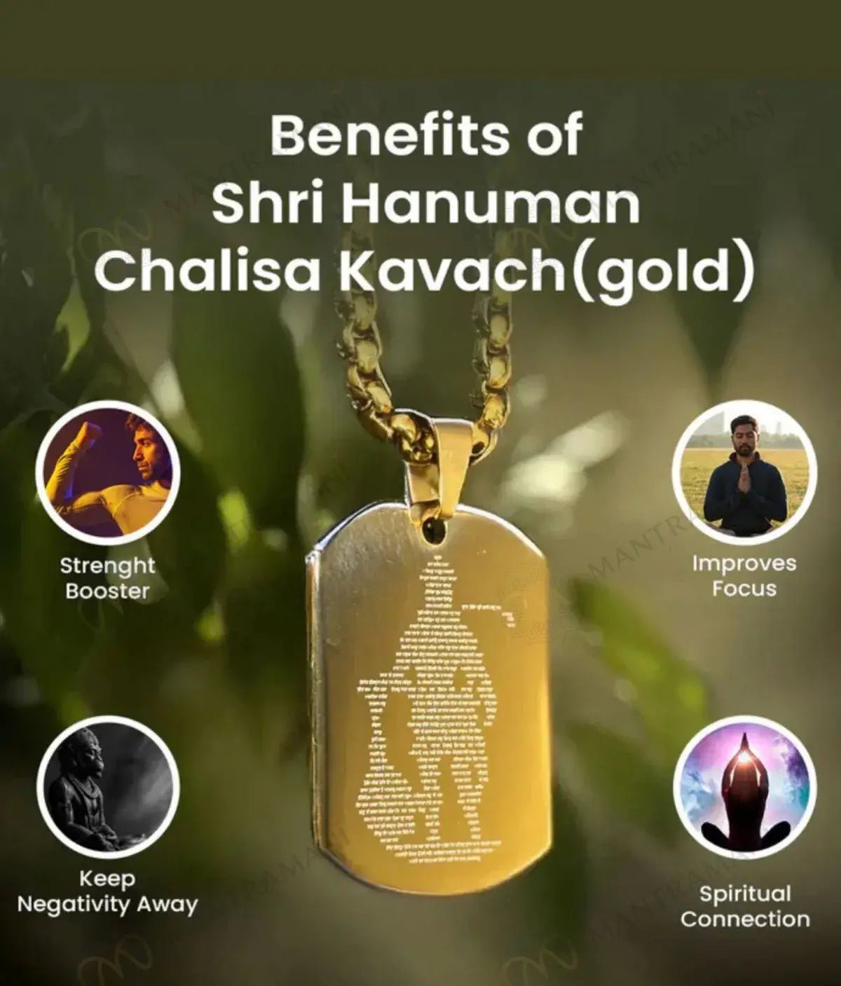 MantraMani Shree Hanuman Chalisa Pendant BLACK - Energized Vedic Gemstone Jewelry - MantraMani
