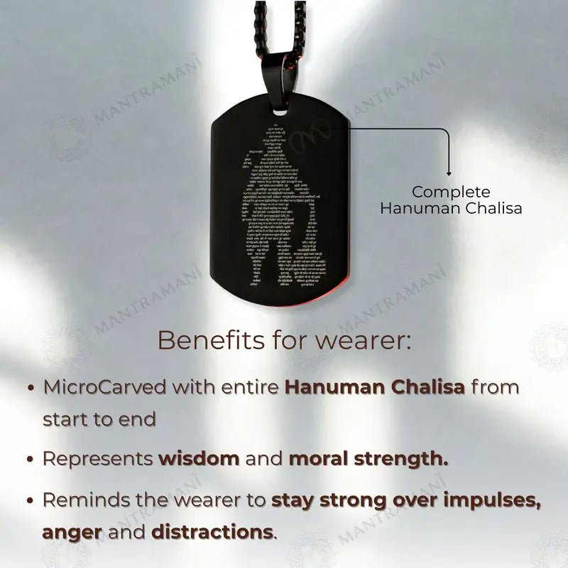 MantraMani Shree Hanuman Chalisa Pendant BLACK - Energized Vedic Gemstone Jewelry - MantraMani