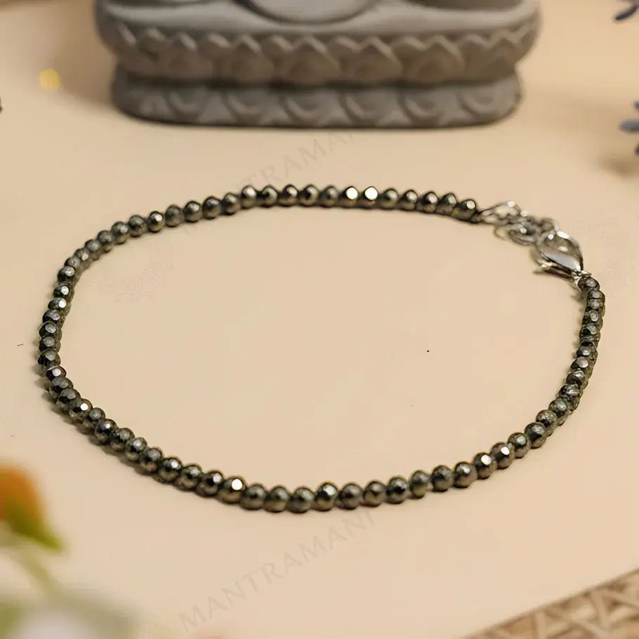 MantraMani Hematite Anklet: Stone Of Mind & Protect from Psychic Attack - Energized Vedic Gemstone Jewelry - MantraMani