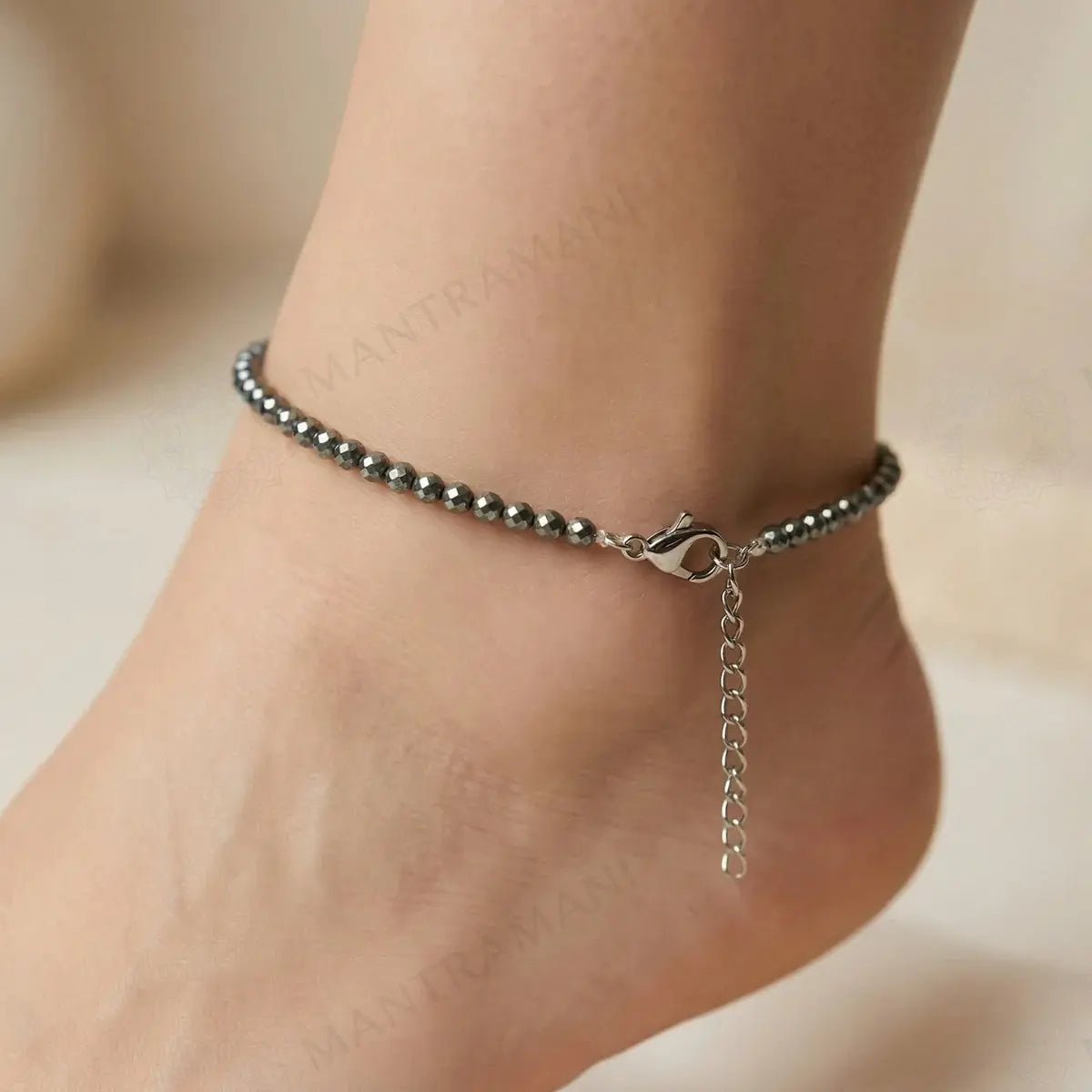 MantraMani Hematite Anklet: Stone Of Mind & Protect from Psychic Attack