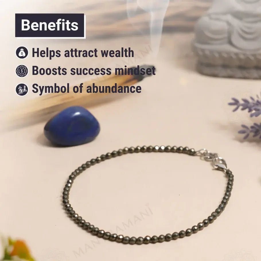MantraMani Hematite Anklet: Stone Of Mind & Protect from Psychic Attack